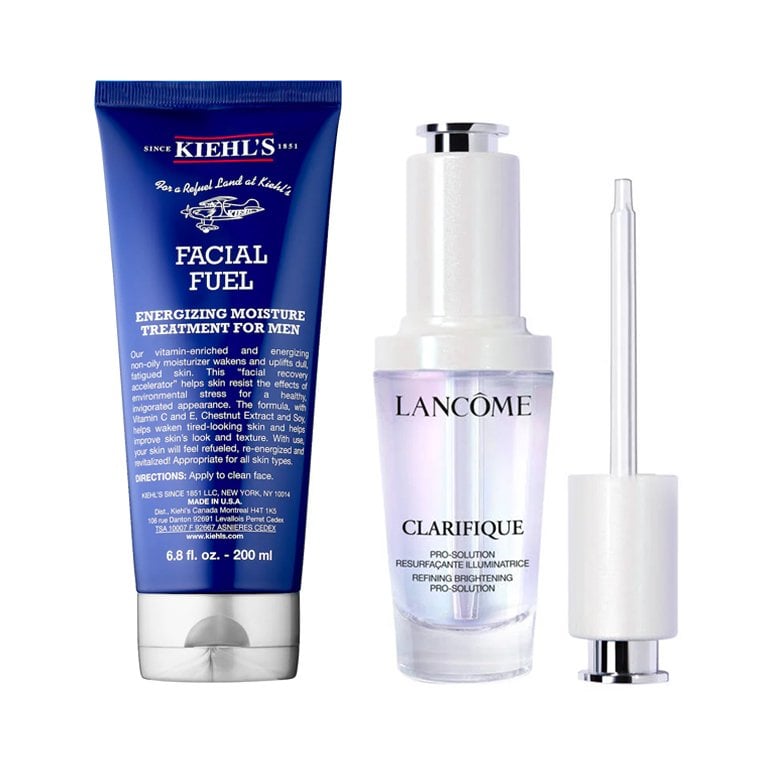 Kiehl’s Facial Fuel Daily Energizing Moisture Treatment for Men and Lancôme Clarifique Pro-Solution Serum