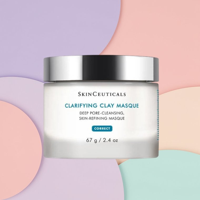 2026_SDC_BestFaceMasks_SkinCeuticalsClarifyingClayMasque Bottle of SkinCeuticals Clarifying Clay Masque on a textured background